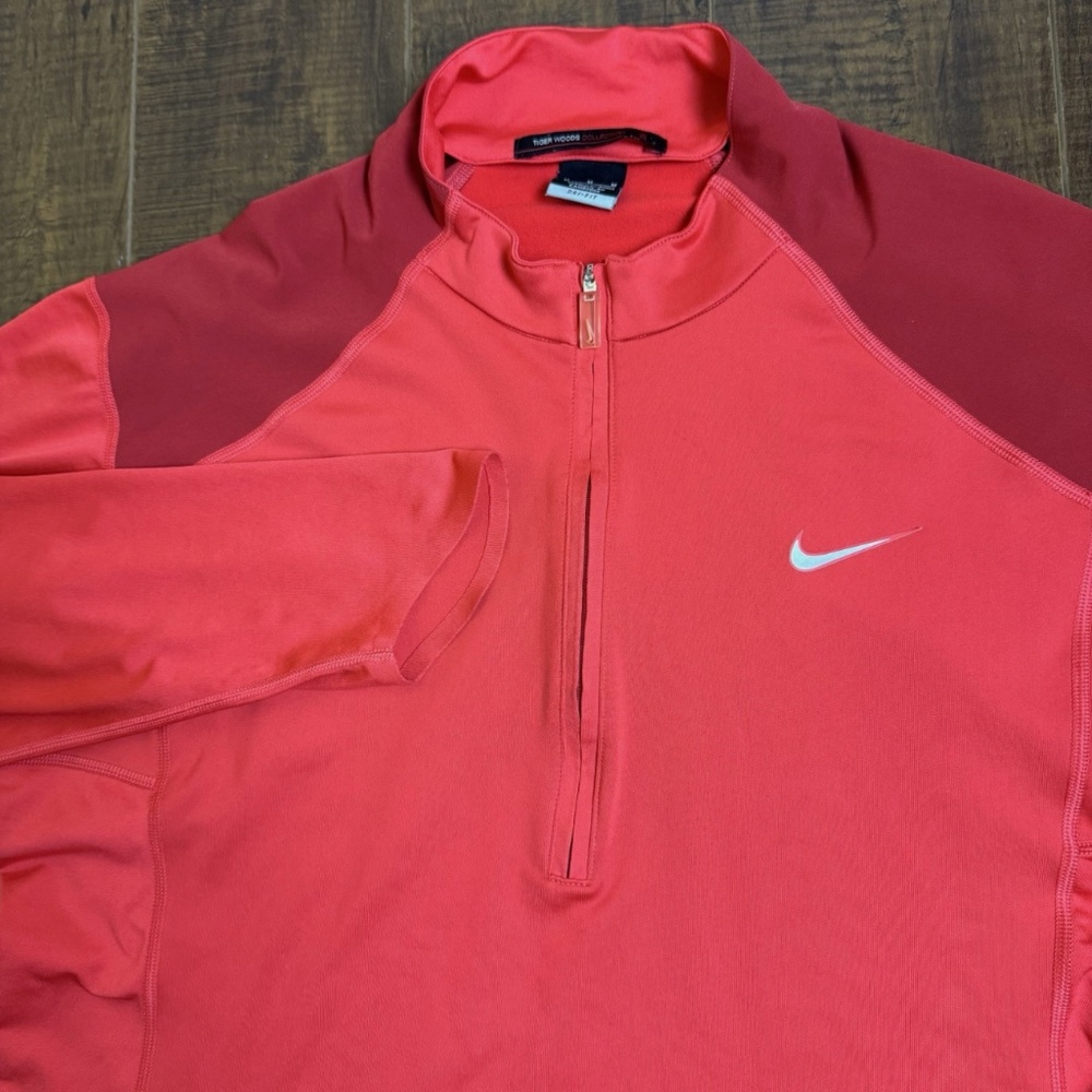 Nike Tiger Woods Pullover Mens M Red 1/4 Zip Sweater Dri Fit Golf